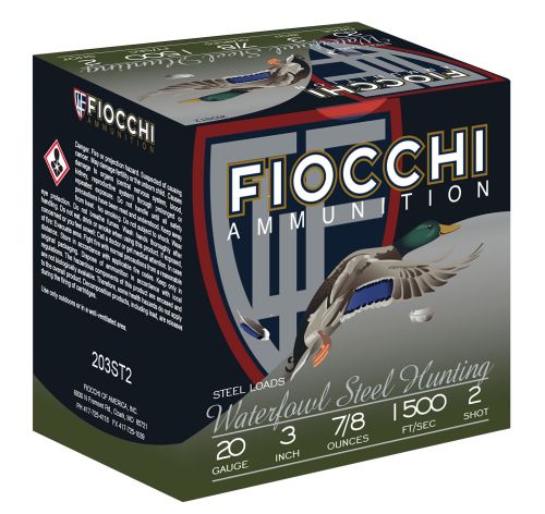 Fiocchi Waterfowl Steel 20 Gauge Ammo  3 inch  7/8 oz #2  25 Round Box