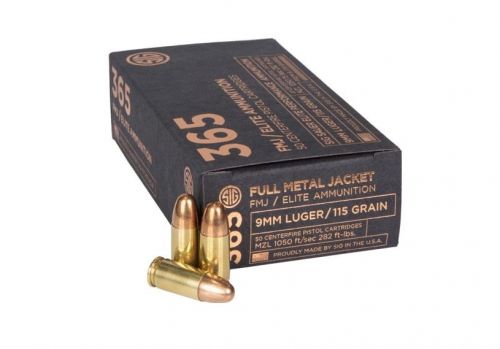 Sig Sauer 365 Elite Ball Full Metal Jacket 9mm Ammo 115 gr 50 Round Box