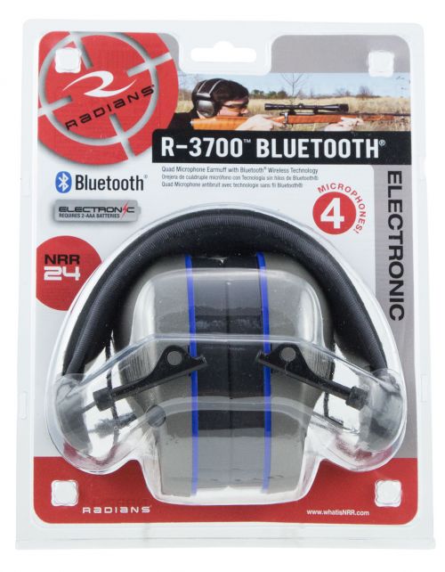 Radians R-3700 Bluetooth Quad Mic Electronic Muff Polymer 24 dB Over the Head Pewter Ear Cups w/Black Band