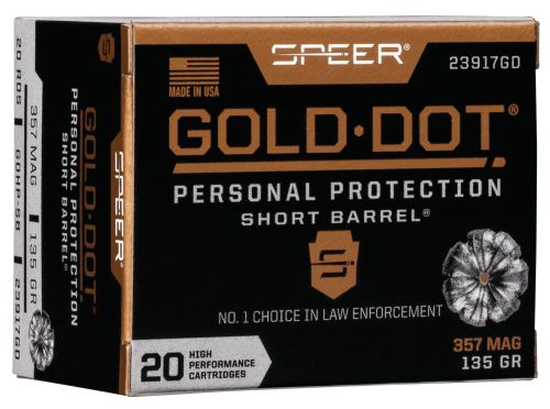 Speer Ammo 23917GD Gold Dot Personal Protection .357 MAG 135 GR Hollow Point Short Barrel 20 Bx/ 10 Cs