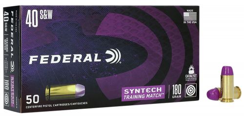 Federal AE40SJ2 Syntech Training Match 40 S&W 180 GR Total Syntech jacket Flat Nose (TSJFN) 50 Bx/ Cs