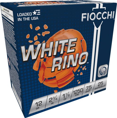 Fiocchi White Rino 12ga Shotshells 2.75 1-1/8 oz 7.5 Shot, 1250fps, 25rd Box