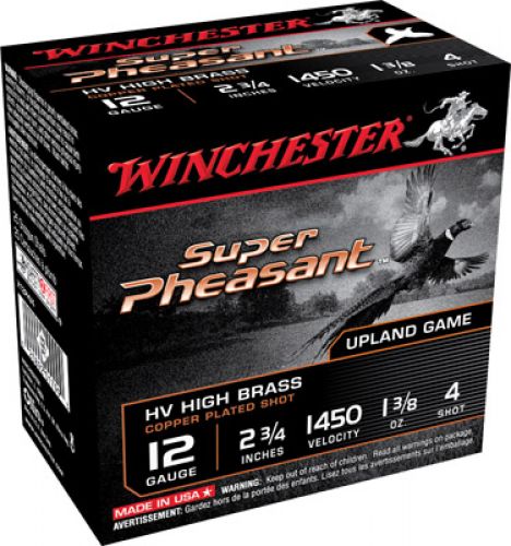 Winchester Ammo Super Pheasant HV High Brass 12 Gauge 2.75 1 3/8 oz 4 Shot Copper Plated 25 Bx/ 10 Cs
