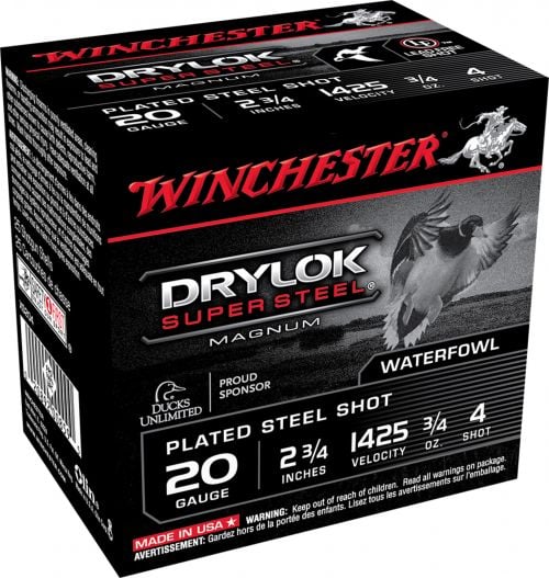 Winchester Ammo Drylock Super Steel Magnum 20 GA 2.75 3/4 oz 4 Round 25 Bx/ 10 Cs