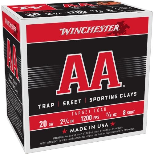 Winchester AA Target 20 Gauge 2.75 7/8oz 8Shot 25 Per Box/10 Case