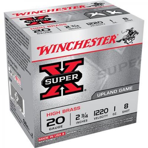 Winchester Super X High Brass 20 Gauge Ammo 2.75 1 oz #8 Shot 25 Bx/ 10 Cs