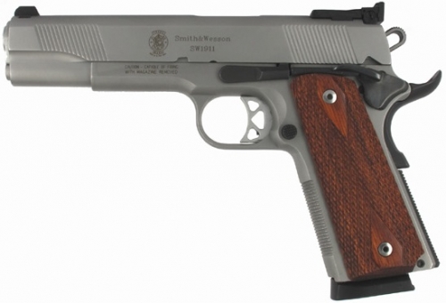 Smith & Wesson 1911 45 ACP 5 8+1 Ambi Safety Wood Grip Matte SS