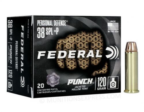 Federal Personal Defense Punch Ammo Jacketed Hollow Point 38 Special +P 120gr  20 Round Box