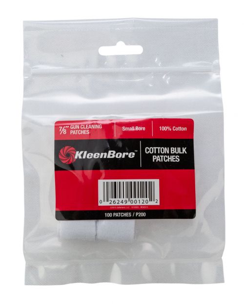 Kleen-Bore Super Shooter Cleaning Patches Cotton 100 Per Pack 7/8 Square SmallBore