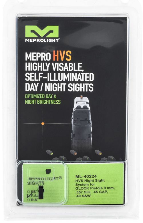 Meprolight Hyper-Bright for Most For Glock Fixed Yellow Tritium Handgun Sights