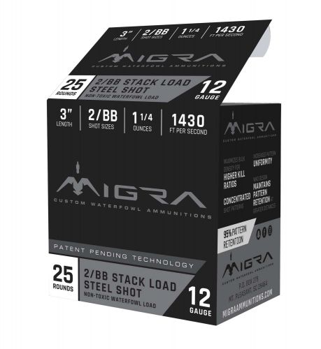 Migra Custom Waterfowl Steel Ammo 12 Guage 3 1.25oz # 2 and #BB 25rd box