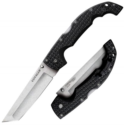 Cold Steel Voyager XL Tanto 5.50 Folding Tanto Plain AUS 10A Steel Blade Black Griv-Ex w/6061 Aluminum Liners Handle