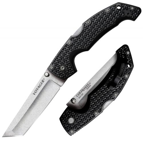 Cold Steel Voyager Large Tanto 4 Folding Tanto Plain AUS 10A Steel Blade Black Griv-Ex w/6061 Aluminum Liners Handle