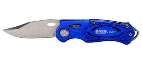 AccuSharp Sport 3 Folding Plain Stainless Steel Blade Blue Anodized Aluminum Handle