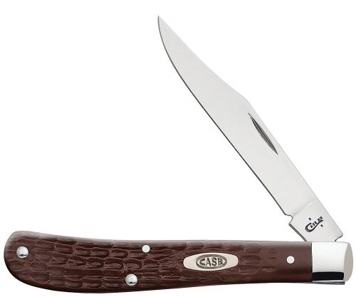 Case Trapper Slimline 3.25 Folding Clip Point Plain Tru-Sharp SS Blade/ Jigged Brown Synthetic Handle