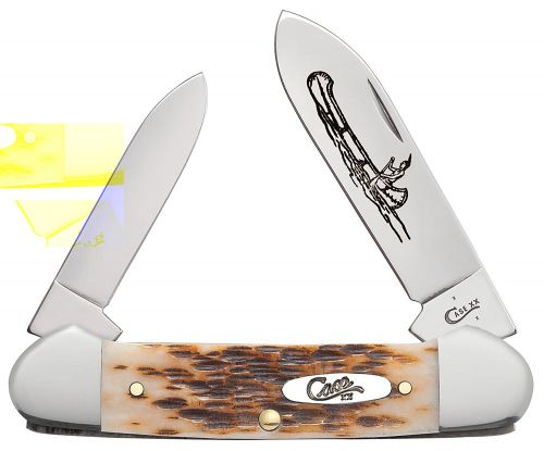 Case Canoe 2.60/1.97 Folding Spear/Pen Plain Mirror Polished Chrome Vanadium Blade/Peach Seed Jigged Amber Bone Handle