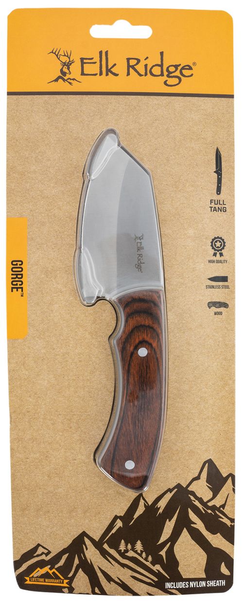 Elk Ridge Gorge 3 Fixed Wharncliffe Satin 3Cr13MoV Stainless Steel Blade/Pakkawood Handle Features Clamshell Packaging Includes