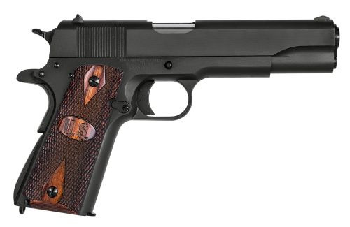 Auto-Ordnance 1911-A1 GI Spec 9mm Luger 5 9+1 Matte Black Steel Checkered Wood with Integrated US Logo Grip