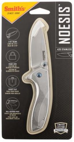 Smiths Products Noesis 2.75 Folding Drop Point Plain Satin 400 SS Blade/Bead Blasted Stainless Steel Handle Includes Pock