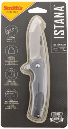 Smiths Products Istana 2.75 Folding Drop Point Plain Satin 400 SS Blade/Gray Anodized Aluminum Handle Includes Pocket Cli