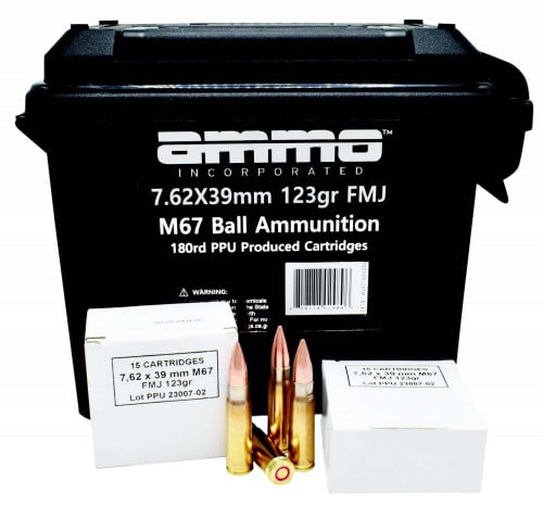 Ammo Inc M67 Ball Ammo, 7.62x39mm, 123 grain, Full Metal Jacket, 180 Rounds