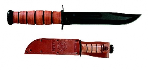 Ka-Bar USMC Fight/Utility 7 Fixed Clip Point Plain 1095 Cro-Van Blade Leather Handle