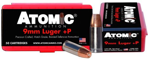 Atomic Pistol Bonded Match Hollow Point 9mm+P Ammo 50 Round Box