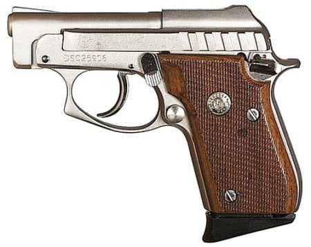 Taurus PT25 .25 ACP Nickel, Wood Grips