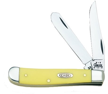 Case Pocket Knife w/Clip/Spey Blades & Yellow Synthetic Hand
