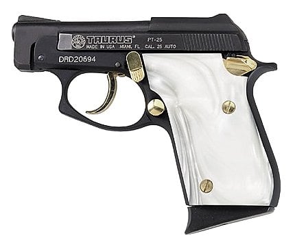 Taurus PT25 .25 ACP Blue/Gold, Pearl Grips