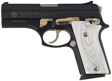 Taurus PT911, 9mm, 4in barrel, Blue, Pearl grips, Gold Highlight