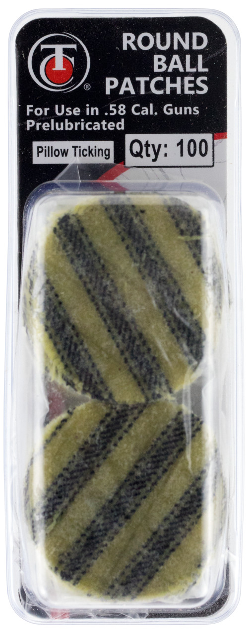 T/C Accessories 31007138 Pillow Ticking Pre-lubbed Roundball Patches 58 Cal Cotton Patch w/Wonder Lube 100 Per Pack