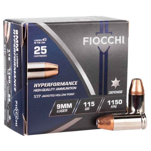 Fiocchi Hyperformance ammo 9mm Luger 115GR Hornady XTP Hollow Point 25rd box