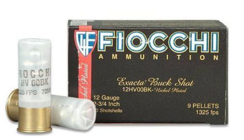 Fiocchi Exacta Buck Shot Nickel Plated Pellets 12 Gauge Ammo 00 Buck 10 Round Box