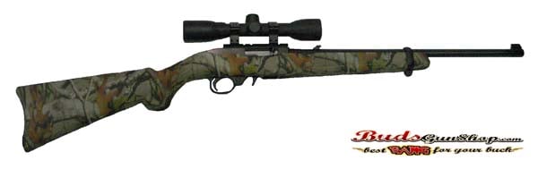 RUGER 10/22 CARB. BLUE BBL CAMO STOCK W/SCOPE PKG.