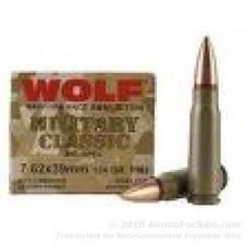 Wolf Miltary Classic 7.62x39 124gr Full Metal, 1000 RD CASE