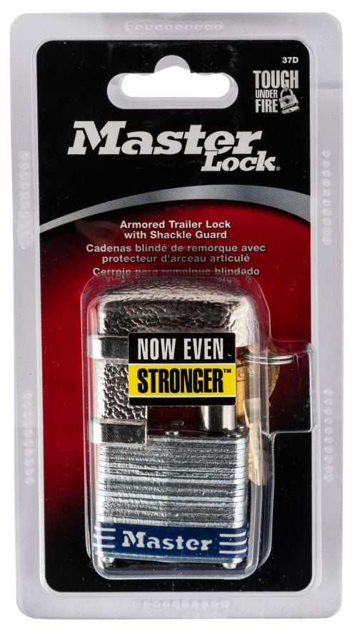 Master Lock Laminated Padlock w/Shrouded Shackle Open With Key Silver Steel