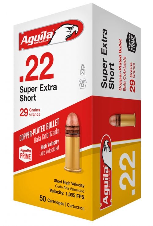Aguila Super Extra High Velocity 22 Short 29 gr Copper-Plated Solid Point 50 Bx/20 Cs