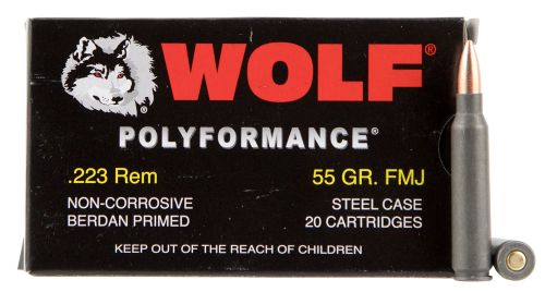 Wolf 22355 PolyFormance Rifle .223 REM/5.56 NATO  55 GR Full Metal Jacket 20 Bx/ 25 Cs 500 Total (Case)