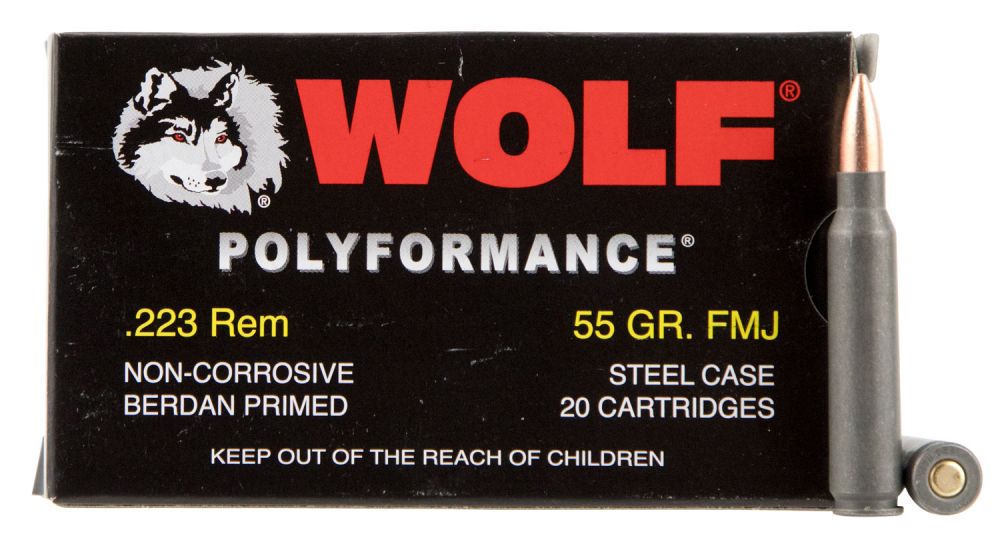 Wolf 22355 PolyFormance Rifle .223 REM/5.56 NATO 55 GR Full Metal Jacket 20 Bx/ 25 Cs 500 Total (Case)