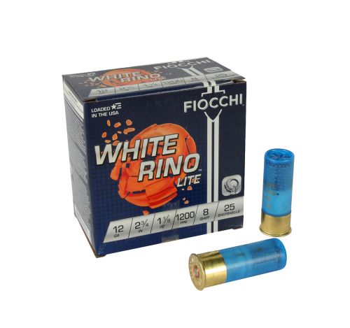 Fiocchi White Rino Lite 12 Gaugel  2-3/4 1-1/8oz   #8 shot  1200fps  25 Round box