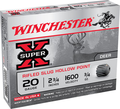 Winchester Super X Ammo Rifled Slug Hollow Point 20 Gauge 2-3/4 5 Round Box
