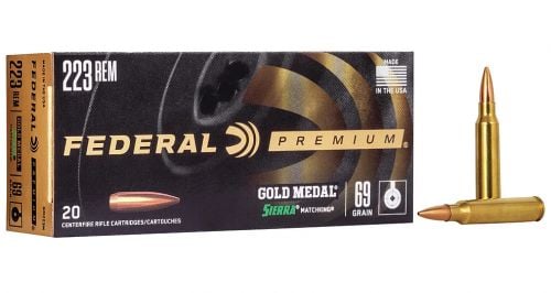 Federal Premium Gold Medal Sierra MatchKing Boat Tail Hollow Point 223 Remington Ammo 69 gr 20 Round Box