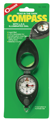 Compass With LED Illuminated Dial and Magnifier Lid