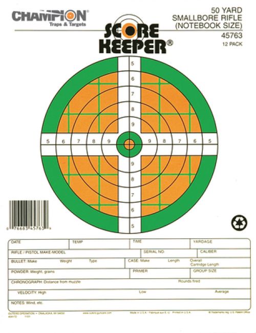 Fluorescent Score Keeper Targets 50 Yard Small Bore Rifle 12 Per