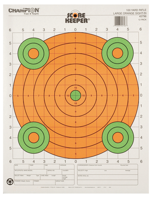 Scorekeeper Sight-In Targets Orange With Green Bulleyes 100 Yard