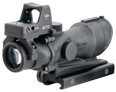 Trijicon ACOG 4x32 Scope, Center Illuminated Amber Crosshair .223 Ballistic Reticle, 3.25 MOA RMR Sight, and TA51 Mount