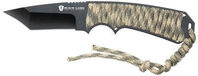 Black Label First Priority Fixed Blade Knife 2.87 Inch Tanta Blade Camouflage Cord Handle Boxed