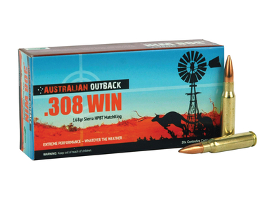 Outback Ammunition .308 Winchester 168 Grain Sierra MatchKing Boattail Hollow Point 200 Rounds Per Case