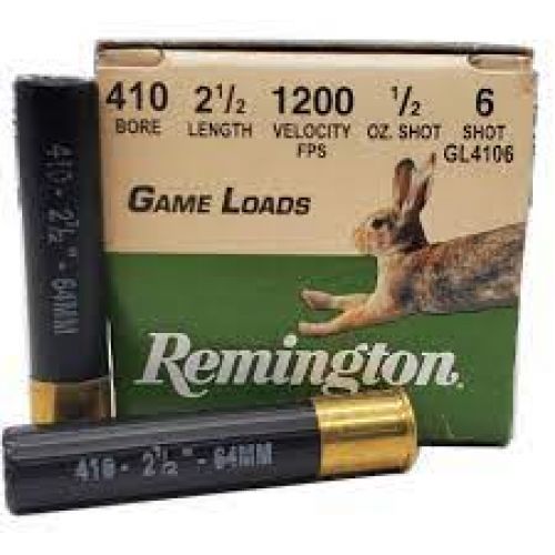 Remington Game Loads GL4106, 410 Gauge, 2 1/2, 1/2 oz, 1200 fps, #6 Lead Shot, 20 Rd/bx
